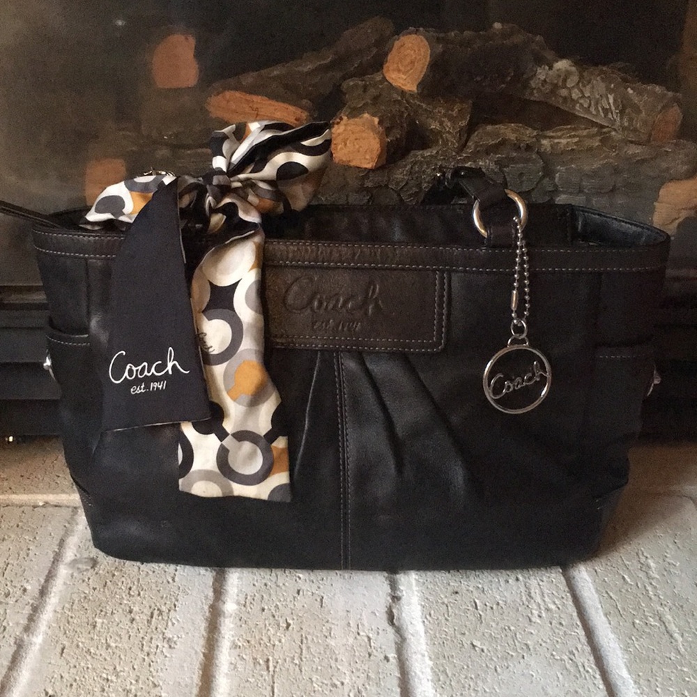 Black leather coach purse
